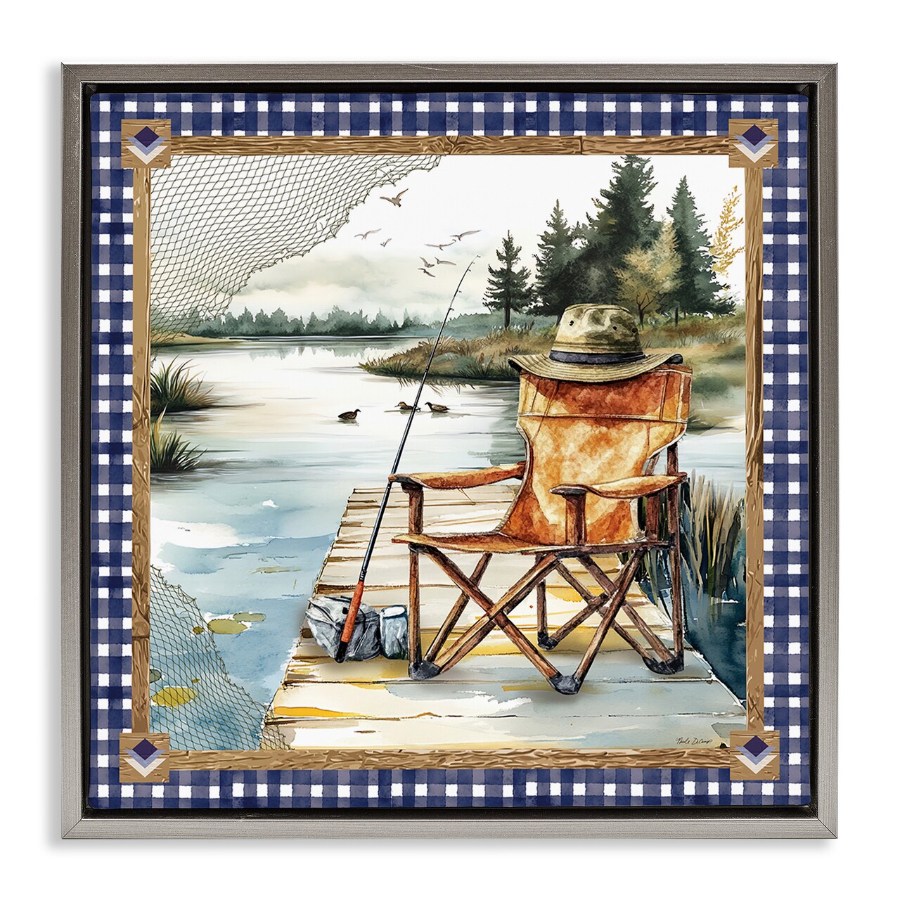 Stupell Industries Fishing Chair on Dock Floating Frame Design by Nicole DeCamp